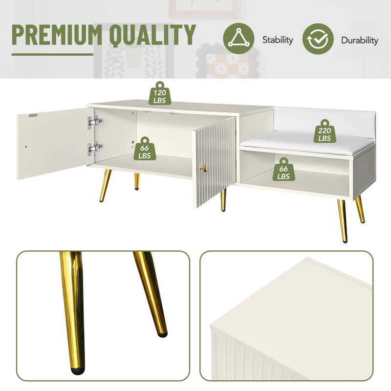 Upholstered Shoe Rack Storage Bench with Large Storage Space and Soft Cushion for Bedroom, Hallway and Entryway Organizer