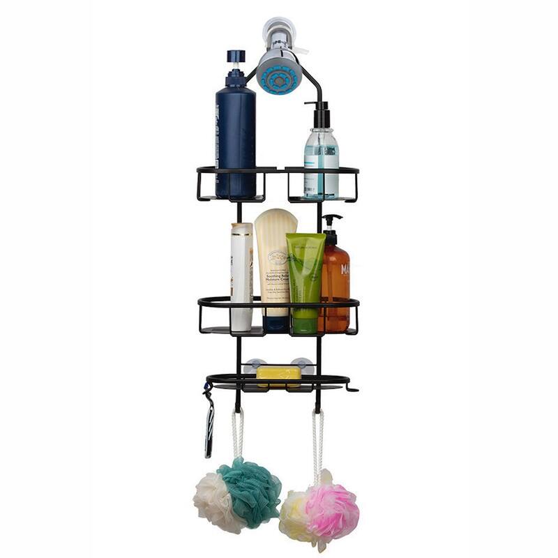 Utopia Alley Rustproof Aluminum Hanging Shower Caddy Organizer with 3 Shelves - Includes Shower liner and shower hooks, Black