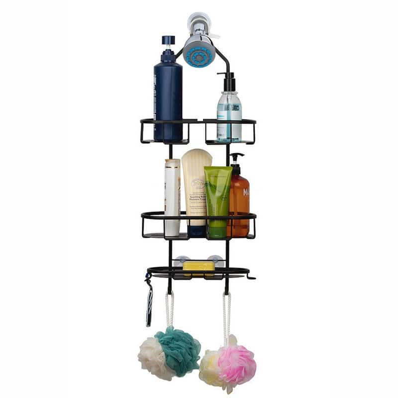 Utopia Alley Rustproof Aluminum Shower Caddy Organizer with 3 Shelves, Includes Shower Rod, Shower liner and shower hooks, Black