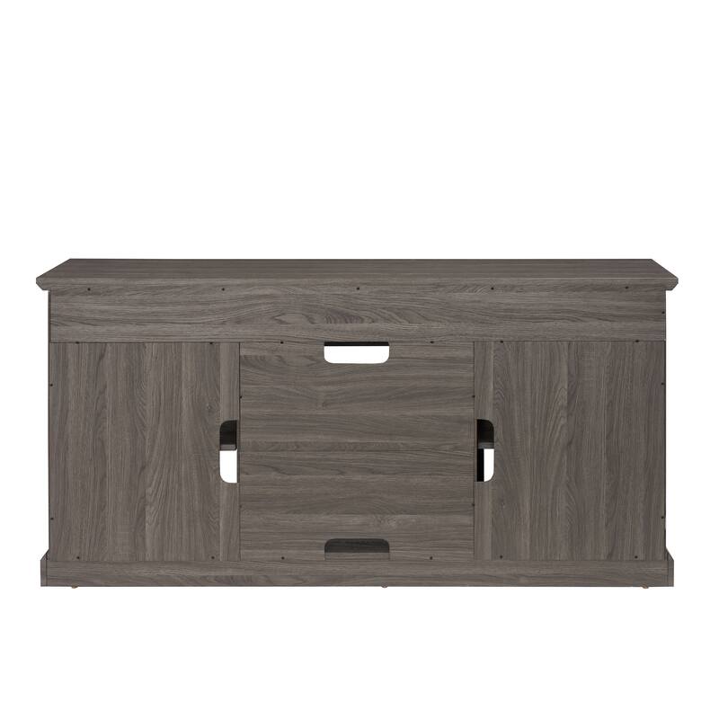 60-Inch Brown TV Stand with Glass Doors, Adjustable Shelves, and Cable Management for 65-Inch TVs