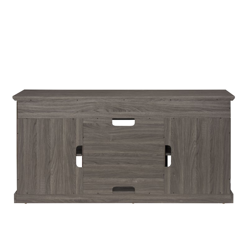 Black + Dark Walnut Modern 60" TV Stand with Open Shelves and 2 Glass Doors Cabinet for TVs Up to 65"