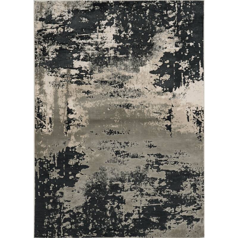 Strick & Bolton Anja Silver/ Charcoal Abstract Area Rug - 6'7" x 9'6" - Silver Charcoal