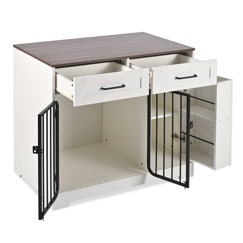 37.4" Dog Crate Furniture, Indoor Dog Kennel with 2 Drawers and Storage Cabinet, Modern Furniture Dog Crate Side End Table