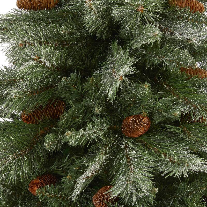 7’ Snowed French Pine Artificial Christmas Tree with Pinecones, Unlit - 7 Foot