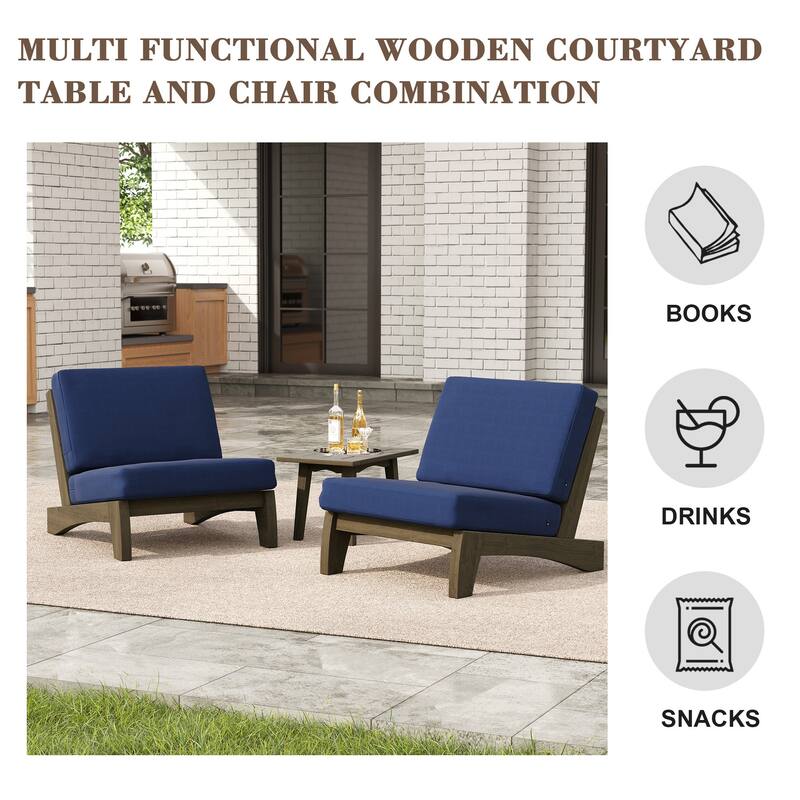 3-piece Outdoor Patio Teak Wood Club Chairs with Side Table