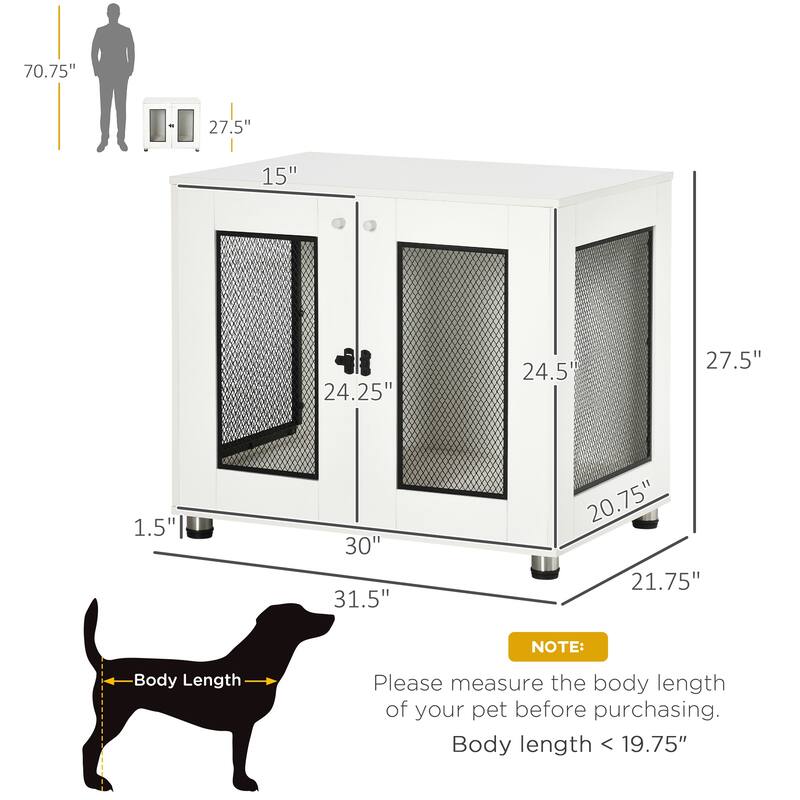 PawHut Dog Crate Furniture with Water-resistant Cushion, Dog Crate End Table with Double Doors
