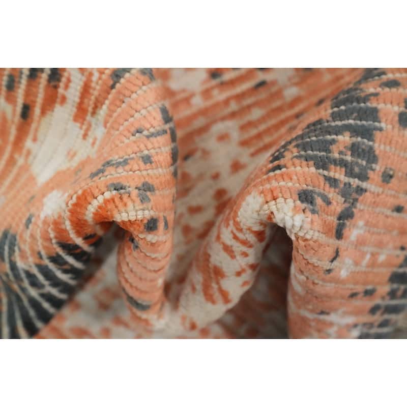 Hand Knotted Oriental Viscose Silk Carpet Modern All-Over Peach Abstract Area Rug - 4' 0'' X 2' 0''