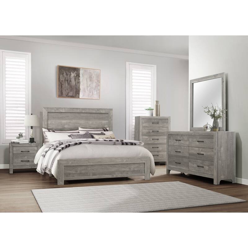 Rustic Gray Finish Full Size Panel Bed Wooden Bedroom Furniture 1pc, Bed in a Box