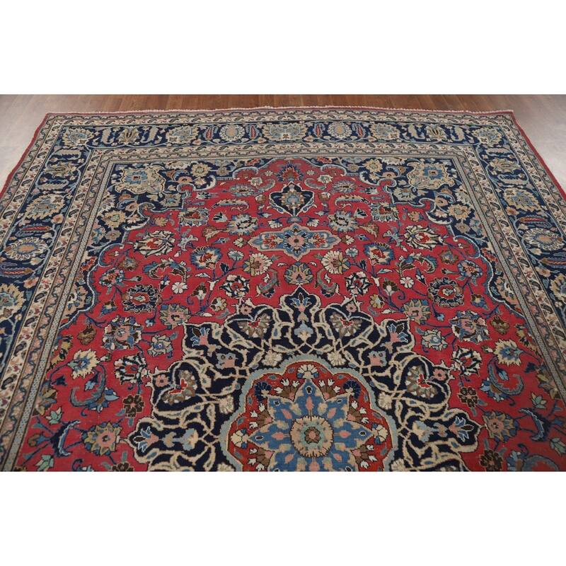Signed Mashad Vintage Persian Area Rug Handmade Wool Carpet - 8'3" x 11'3"