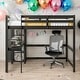 preview thumbnail 19 of 25, Full Loft Bed Pine Kids Bed with Desk Shelves and Ladder, Grey Black