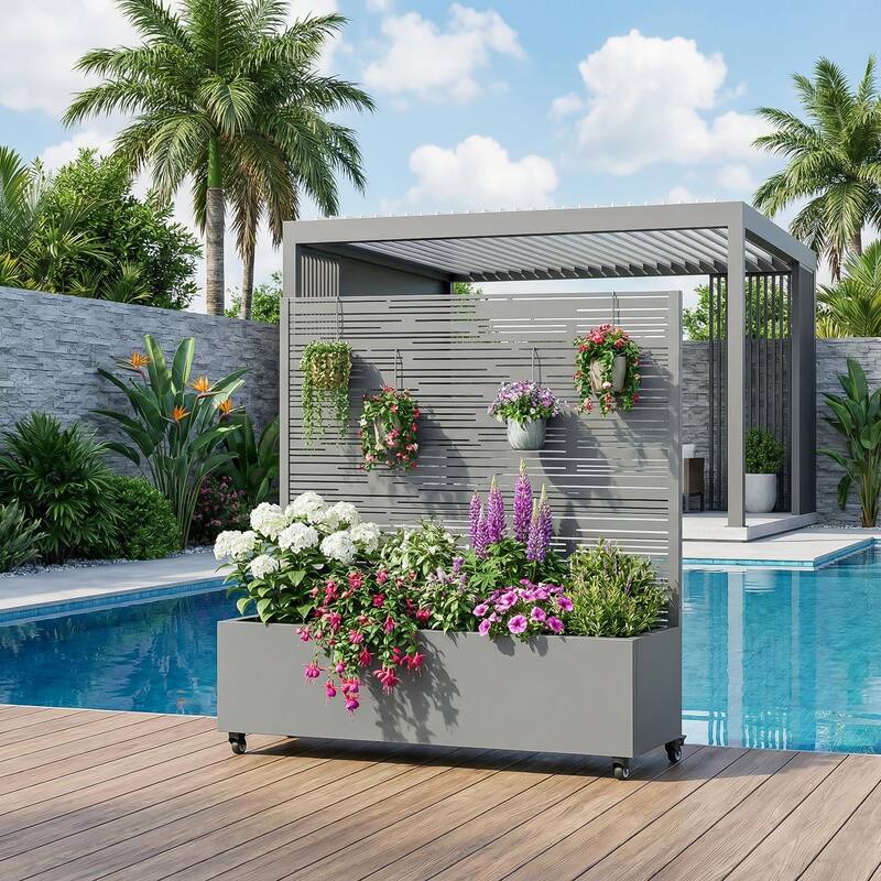 Raised Garden Bed Planter with Trellis Movable Planter Box with Lockable Wheels