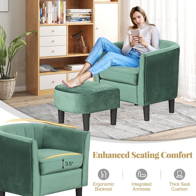 Costway Barrel Chair with Ottoman Footrest Curved Backrest Armrests - See Details