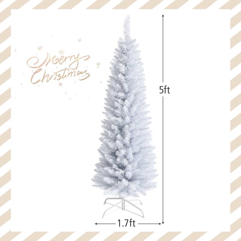 Gymax 5/6/7 FT Artificial Pencil White Christmas Tree Leafy Unlit Slim