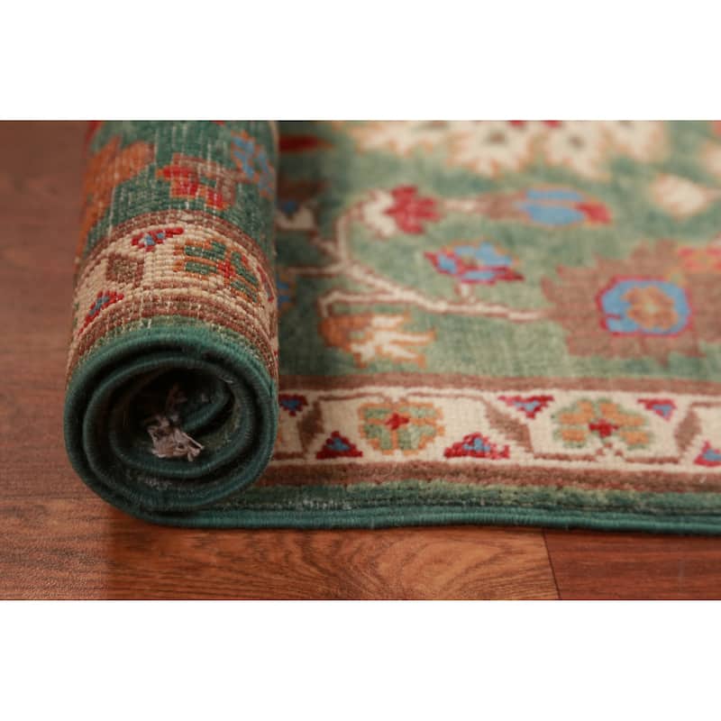 Green Floral Kazak Oriental Accent Foyer Rug Hand-Knotted Wool Carpet - 2'0"x 3'0"