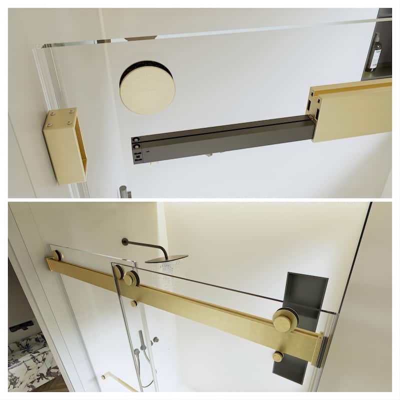 60''W x 76''H Frameless Double Sliding Soft-Close 3/8 inches Glass Shower Door in Brushed Gold/Nickel/Black
