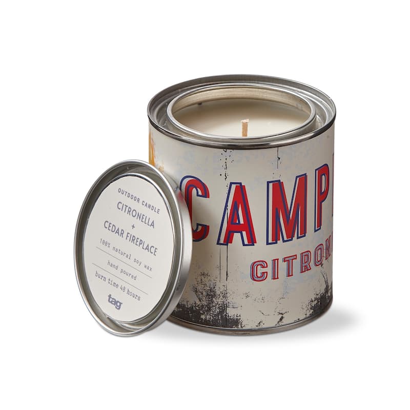 Citro Cedar Fireplace Tin Candle 11oz 48hr Burn Time Multicolor Wax Jar Candle for Summer Outdoor Use - Red