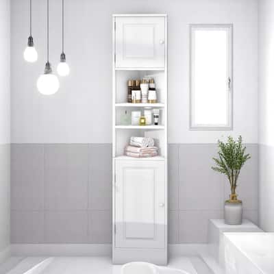 Triangle Corner Bathroom Cabinet with 2 Doors, Open Shelf, Adjustable Storage for Small Space