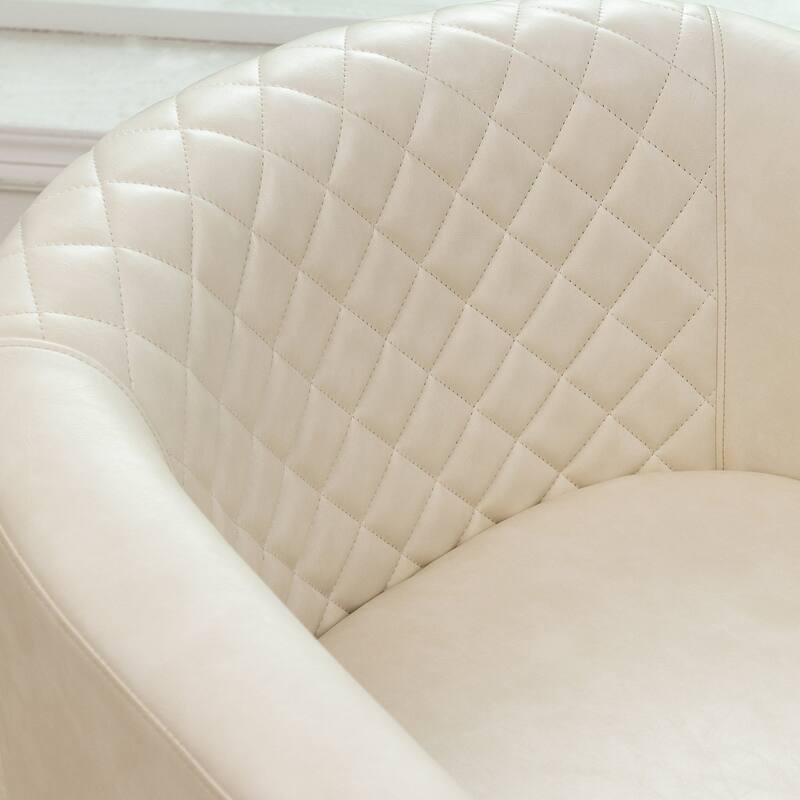 KINWELL PU Leather Tufted Barrel Chair Club Armchair with Nailheads