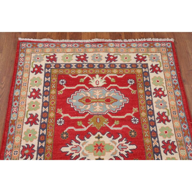 Traditional Red Kazak Accent Rug Hand-Knotted Oriental Wool Carpet - 2'9" x 4'2"
