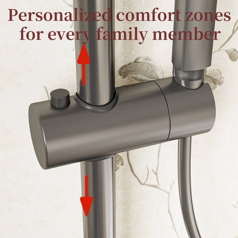 Gunmetal Thermostatic Shower System with Adjustable Slide Bar, CEC Certified Space Aluminum Shower Faucet Set