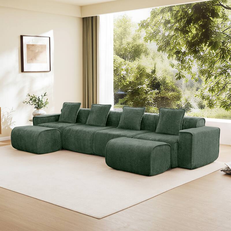 GDFStudio - Velvet Streamlined Modular 4-Seater 138.58" U-Shaped Sectional Sofa with 2 Ottomans