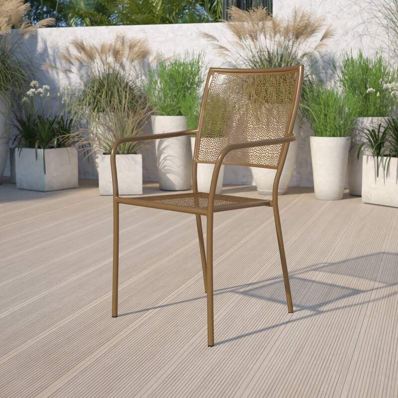 5 Pack Indoor-Outdoor Steel Patio Arm Chair with Square Back
