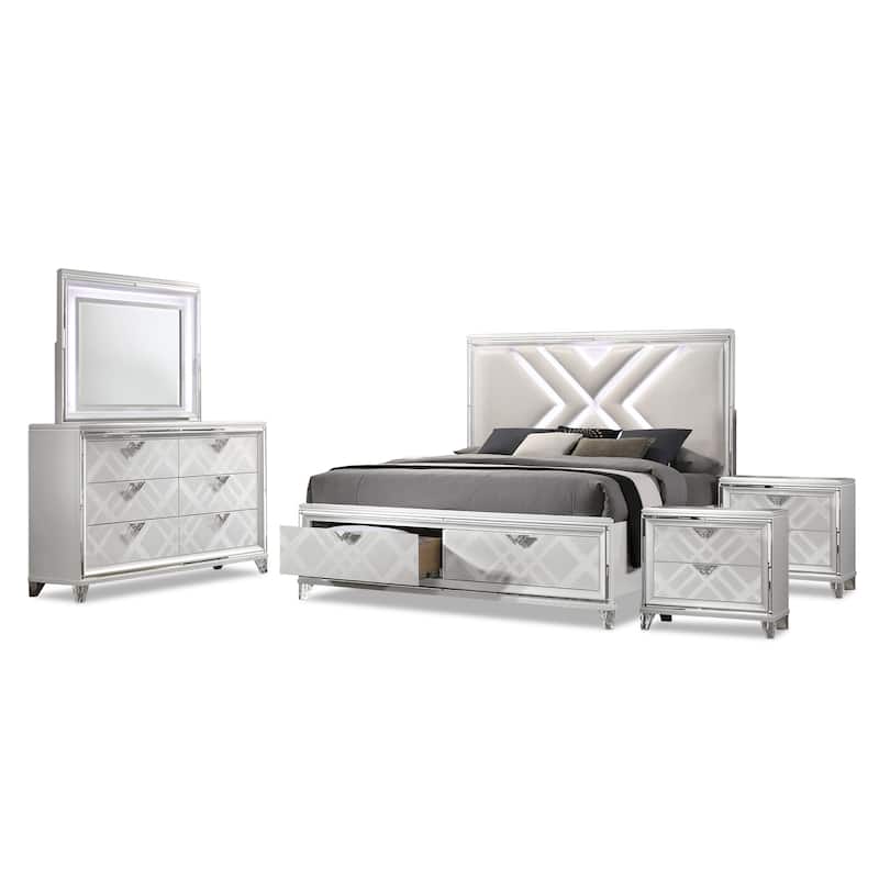 Furniture of America Bel Air Glam Wood 5-Piece Platform Bedroom Set with USB Port