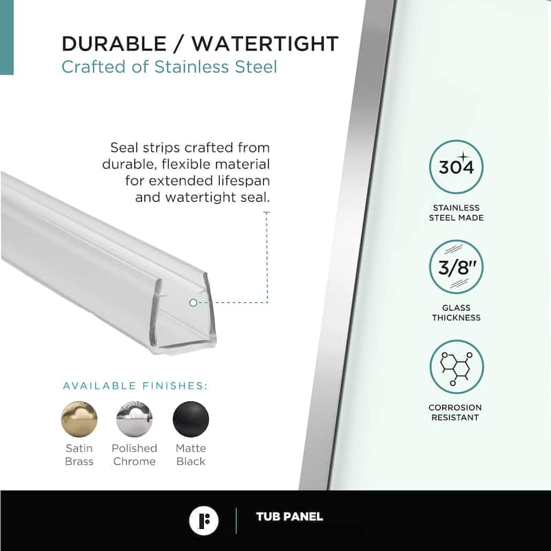 Full Frame Fixed Tub Clear Tempered Shower Glass Panel