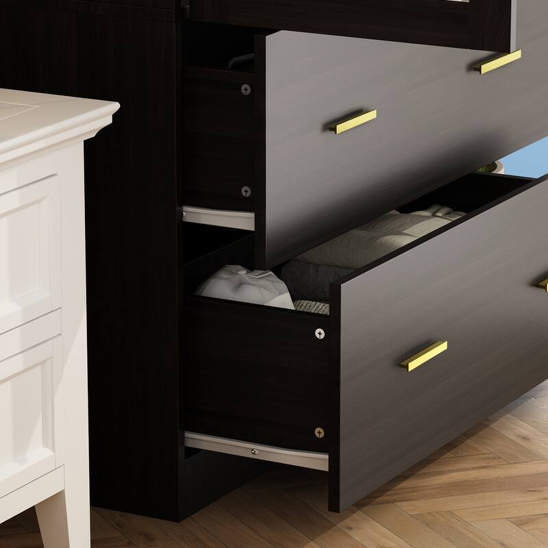 31.5"W x 72"H Two Door Wardrobe With Mirror White/Dark Brown Armoires - 31.5"W x 72"H