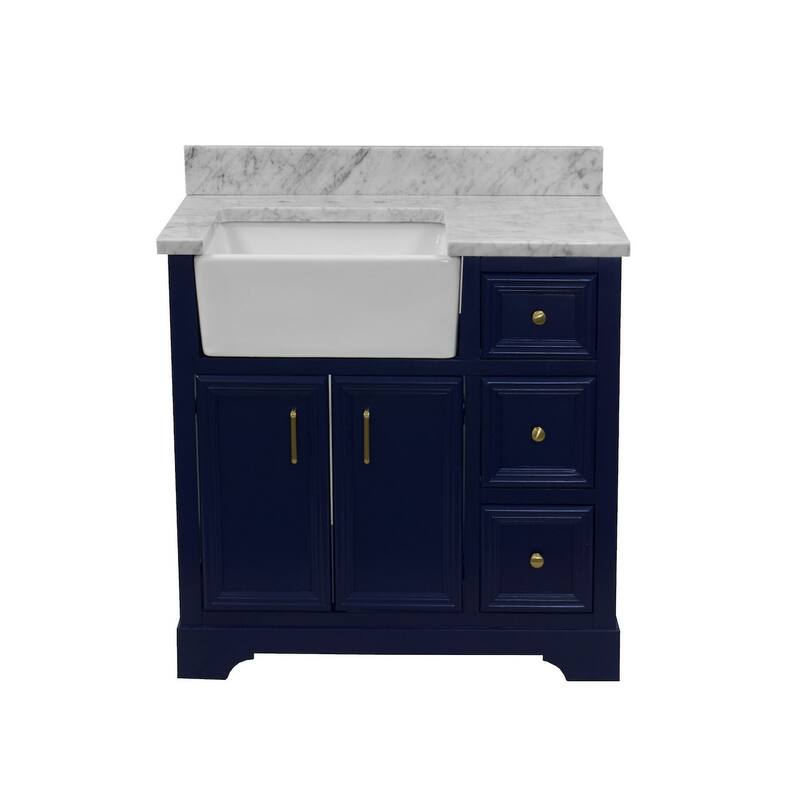 KitchenBathCollection Zelda 36" Farmhouse Bathroom Vanity with Carrara Marble Top
