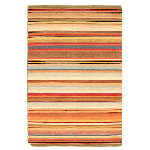 ECARPETGALLERY Flat-weave Kalista Dark Red Wool Kilim - 4'1 x 6'0