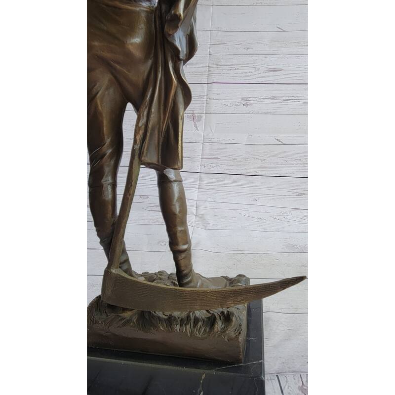 Shirtless Farmer Man With Scythe Farming Bronze Metal Sculpture Statue Decor 21 Inches X 7 Inches
