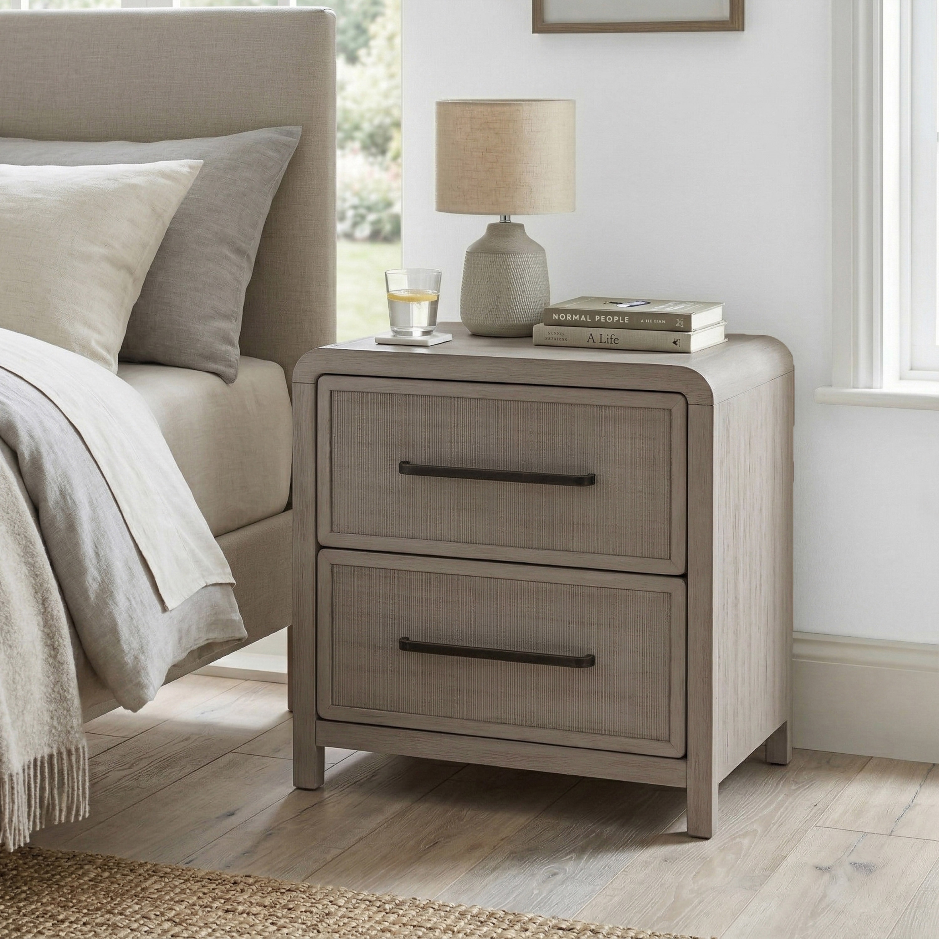 Furniture of America Billet Modern Natural Oak Wood 2-Drawer Nightstand with USB Ports