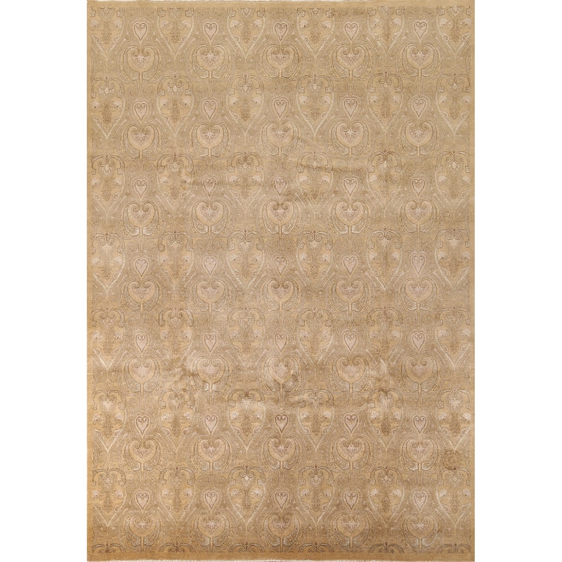 All-Over Gold Agra Oriental Area Rug Hand-Knotted Wool Carpet - 9'1" x 12'3"