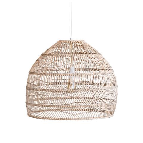 Beige Wicker & Metal Pendant Light - Natural