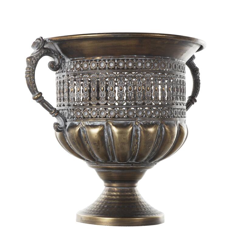 Metal Urn Shaped Decorative Vase with Cut Outs - Bronze - Roche River Decor