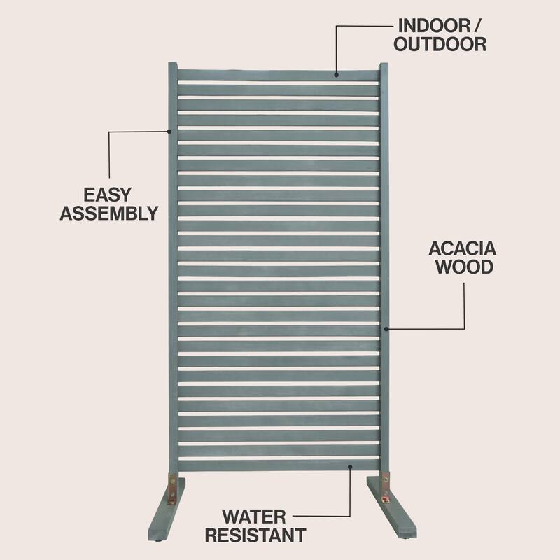 Solana Modern Solid Acacia Wood Slat Outdoor Privacy Screen, Freestanding Single Panel Patio Room Divider