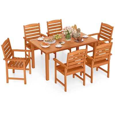 7-Piece Outdoor Dining Set with Wooden Rectangular Table and 6 Chairs for Patio Deck or Garden - 60” x 35.5” x 29”