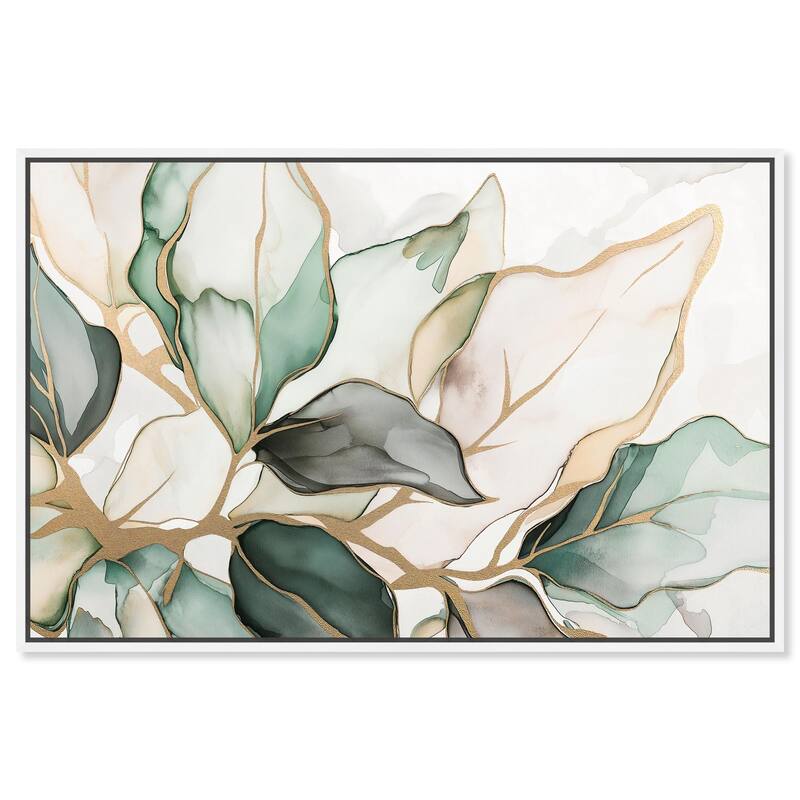 Golden Veined Leaves II Canvas by Art Remedy - White - 15" x 10"