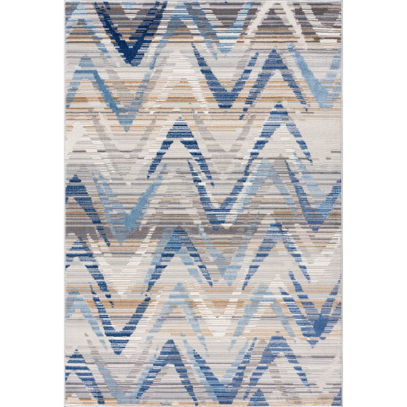 Abani Dune Contemporary Chevron Blue and Grey Indoor Area Rug