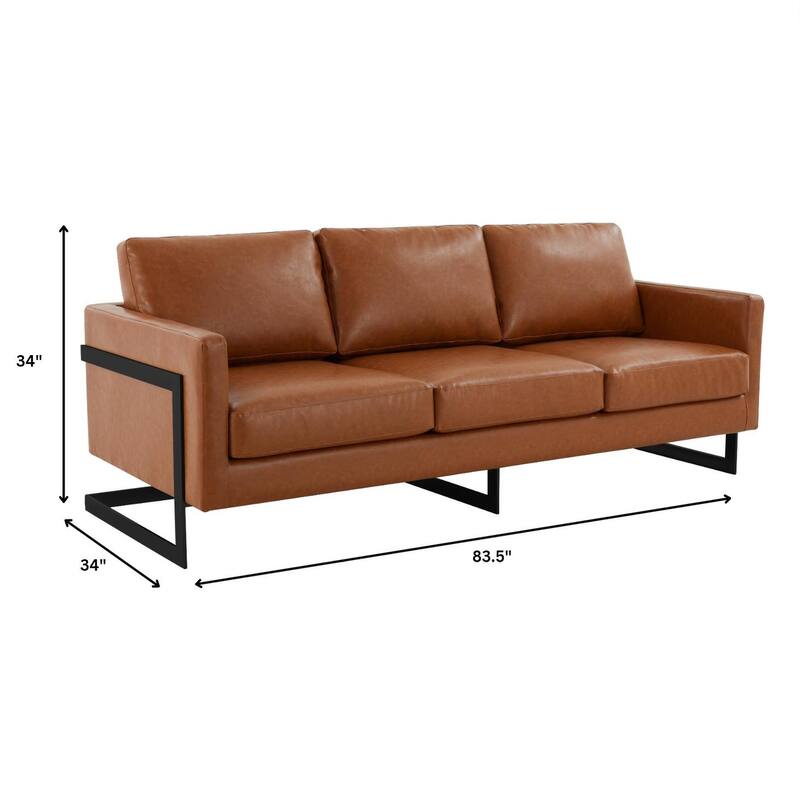 Lincoln Modern Minimalist Leather 3-Seater Sofa Couch w Removable Cushions in Stainless Steel Base for Living Room Bedroom