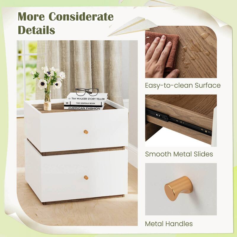 Costway 1/2 PCS 2-Drawer Nightstand Modern Bedside Table with Storag