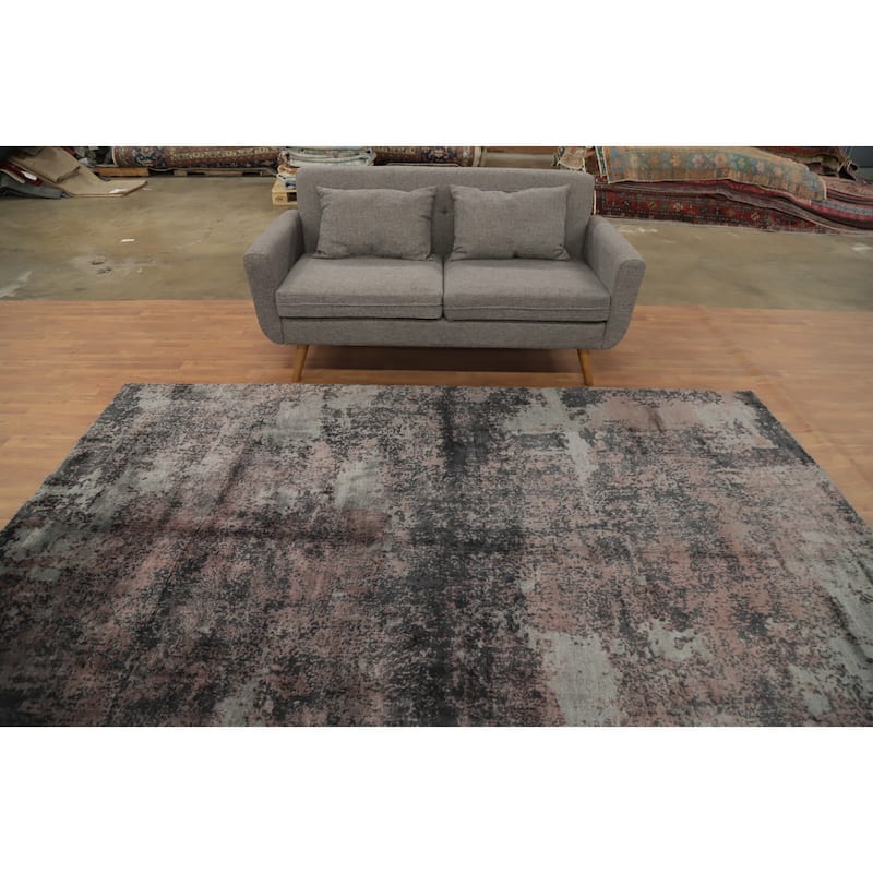 Hand Knotted Oriental Viscose Silk Carpet Modern Abstract Multi-Colored Abstract Area Rug - 9' 8'' X 6' 7''