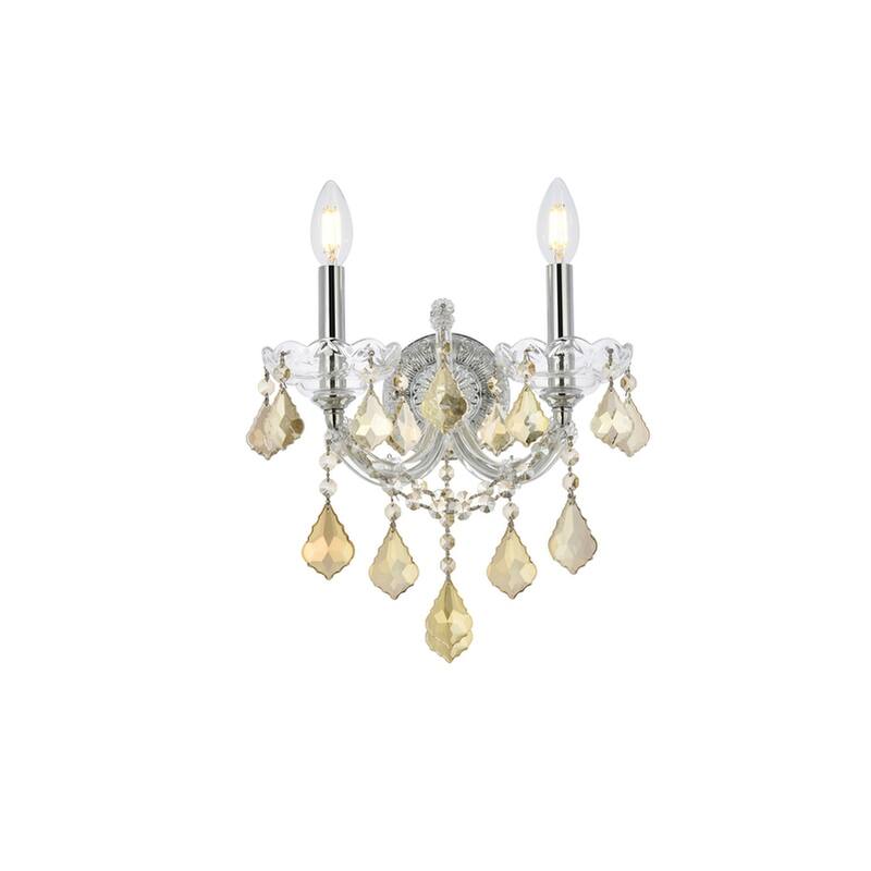 Fleur Illumination Collection Wall Sconce D:12in H:16in E:8.5in Lt:2 Chrome Finish - Chrome/royal cut crystals (golden teak)
