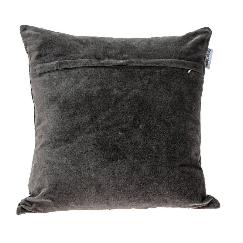 HomeRoots 18" Gray and Silver Damask Velvet Throw Pillow With Beads