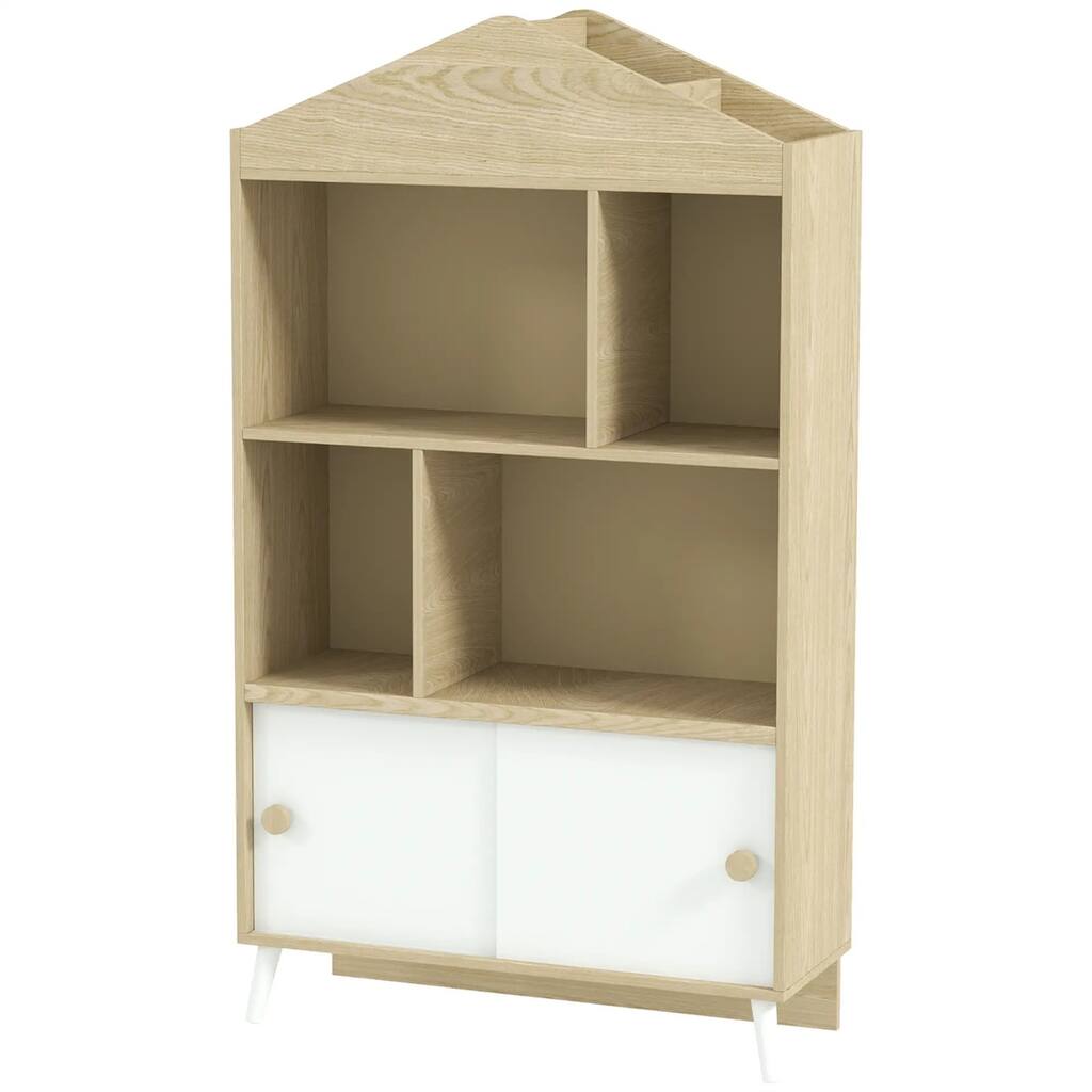Montessori Toy Shelf for Kids with Spacious Storage Compartments and Sliding Door Cabinet - 31.5" L x 11.8" W x 55.3" H