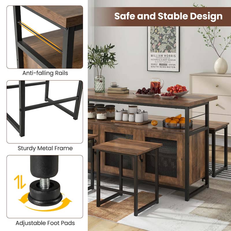 Costway 4 PCS Kitchen Island Set with Bench and Storage Heavy-duty - See Details