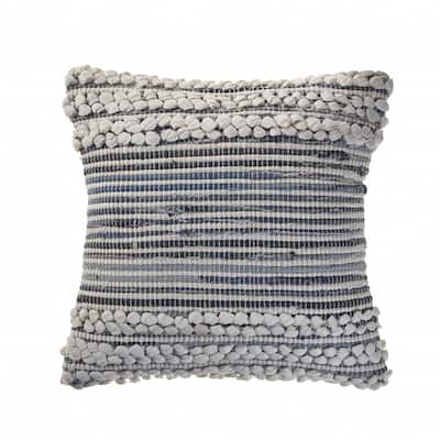 HomeRoots 18" X 18" Blue And Ivory 100% Cotton Geometric Zippered Pillow