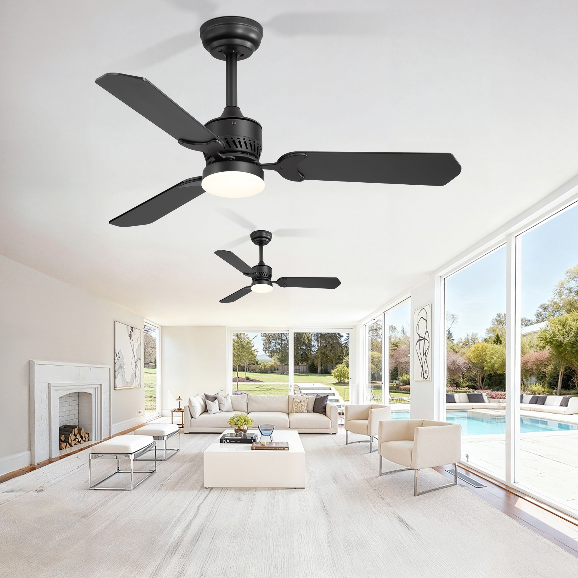 Airsurfer 2 Pack 42" Ceiling Fan with LED Light, DC Motor, 6 Speed Remote, Reversible, Quiet, 3 Wood Blades, 3CCT
