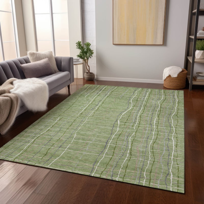 Machine Washable Indoor/ Outdoor Modern Century Chantille Rug - Green - 9' x 12'